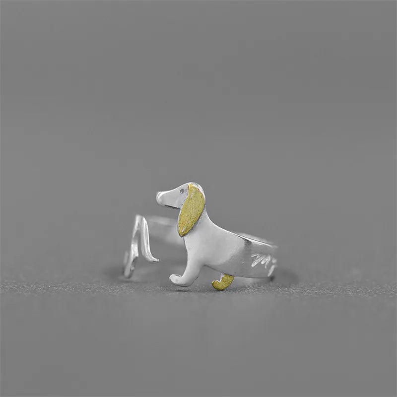 Adjustable Sterling Silver Cute Dachshund Ring | The Best Dachshund Gifts