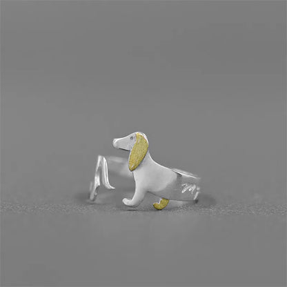 Adjustable Sterling Silver Cute Dachshund Ring | The Best Dachshund Gifts