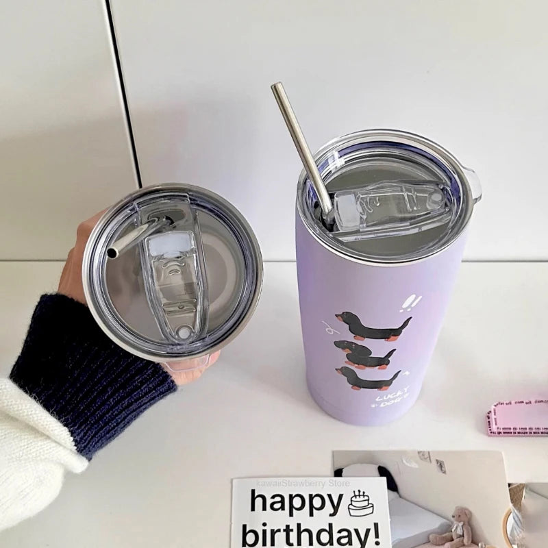 Dachshund Thermos Cup With Straw | The Best Dachshund Gifts