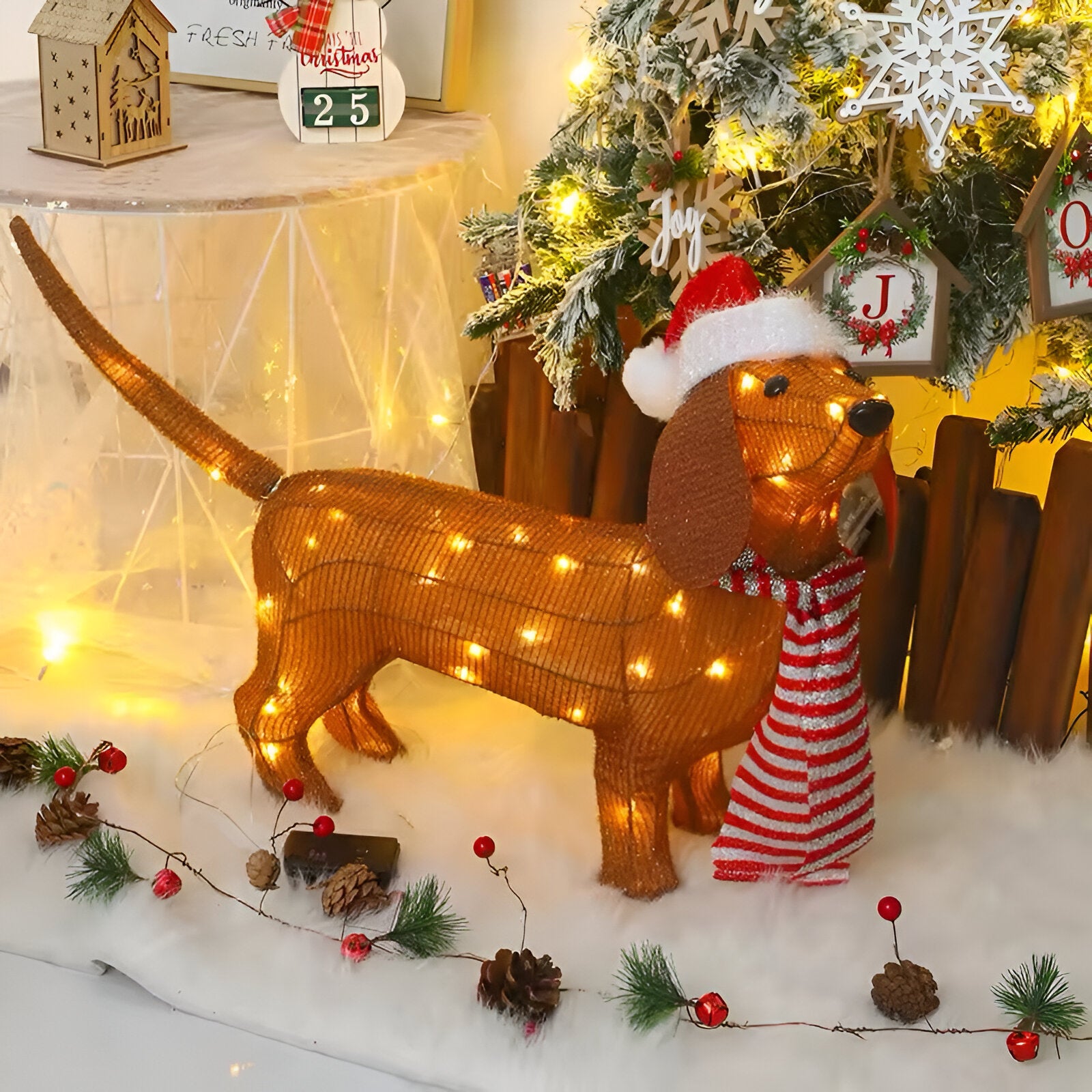 Festive Dachshhund Christmas Outdoor Lamp