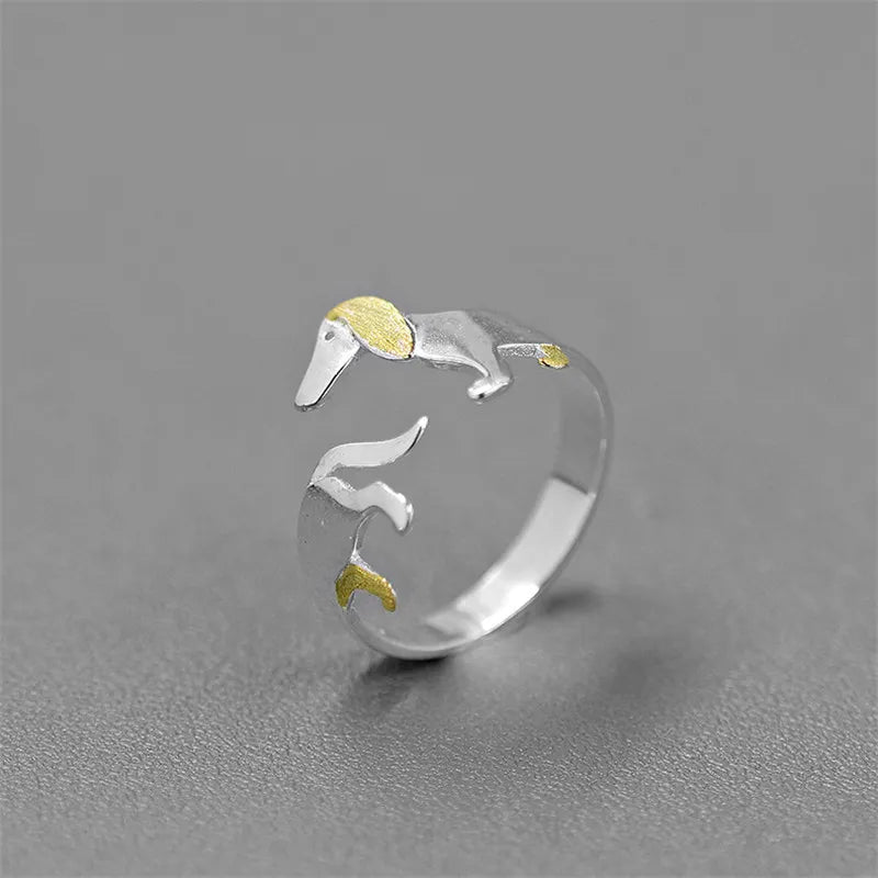 Adjustable Sterling Silver Cute Dachshund Ring | The Best Dachshund Gifts