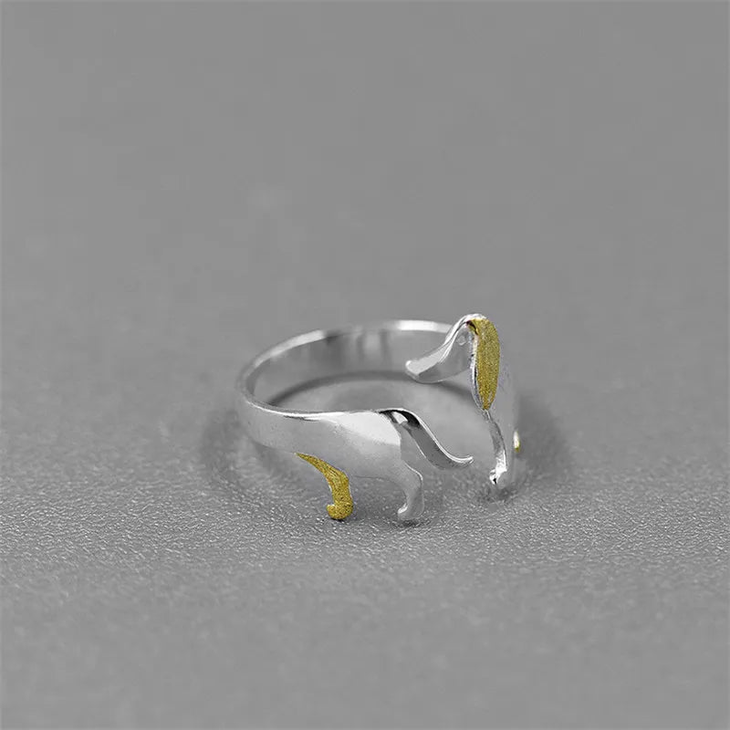 Adjustable Sterling Silver Cute Dachshund Ring | The Best Dachshund Gifts