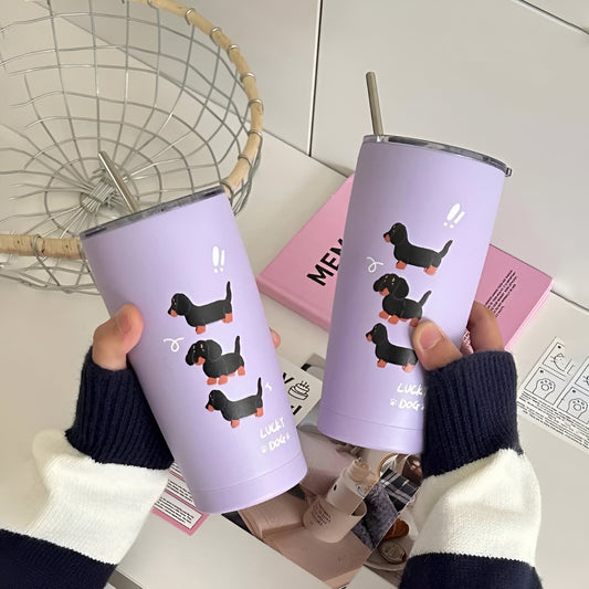 Dachshund Thermos Cup With Straw